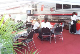 The travelling Audi Sport hospitalty suite-----------Perry Mason Photo